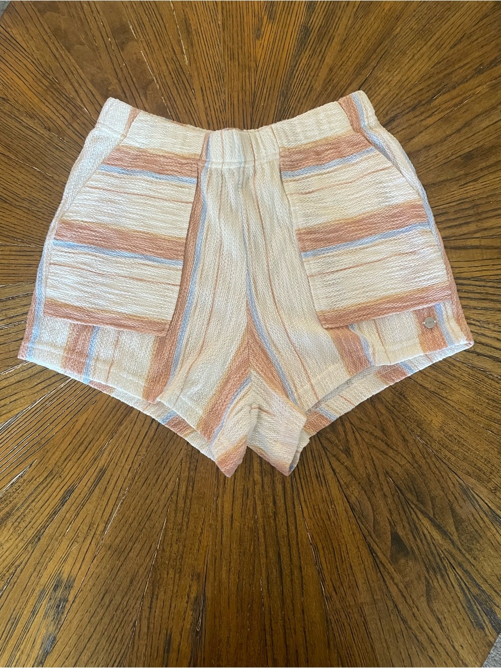 Roxy High-Waist Striped Cream Peach & Light Blue Shorts